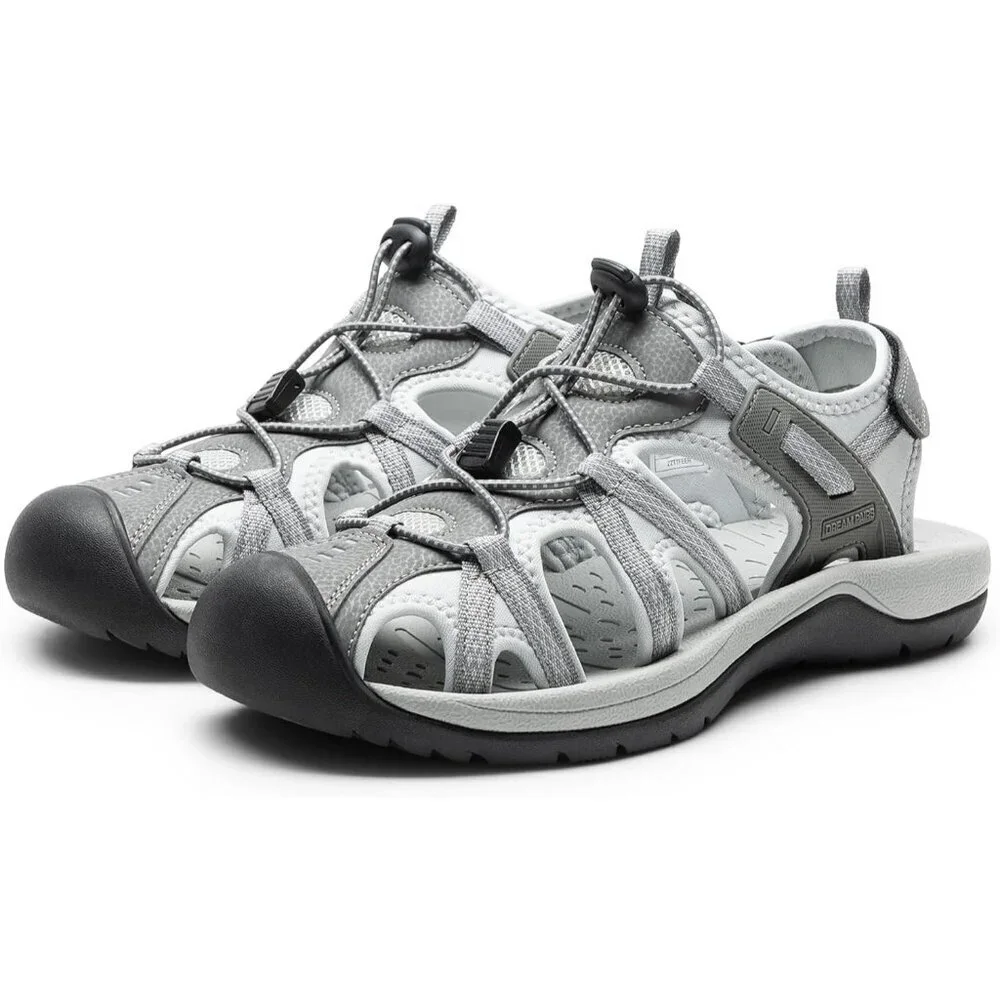 Hiking Sandals Men's Light Gray Athletic Cushioned Closed Toe Fisherman Shoes
